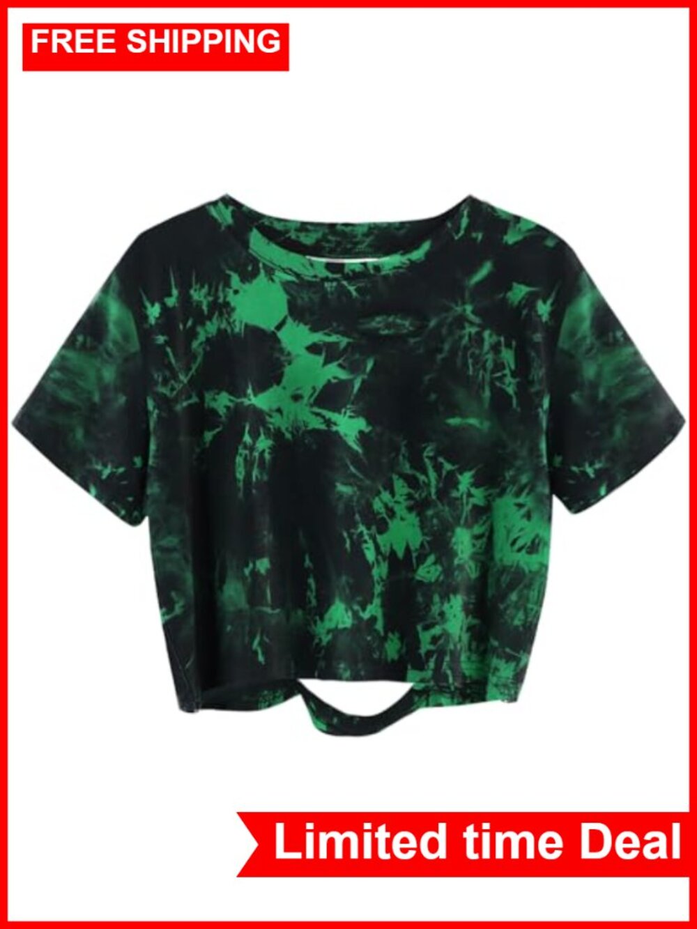 Women's Tie Dye Ripped Crop Tee, Short Sleeve Distressed T-Shirt, Concert &
